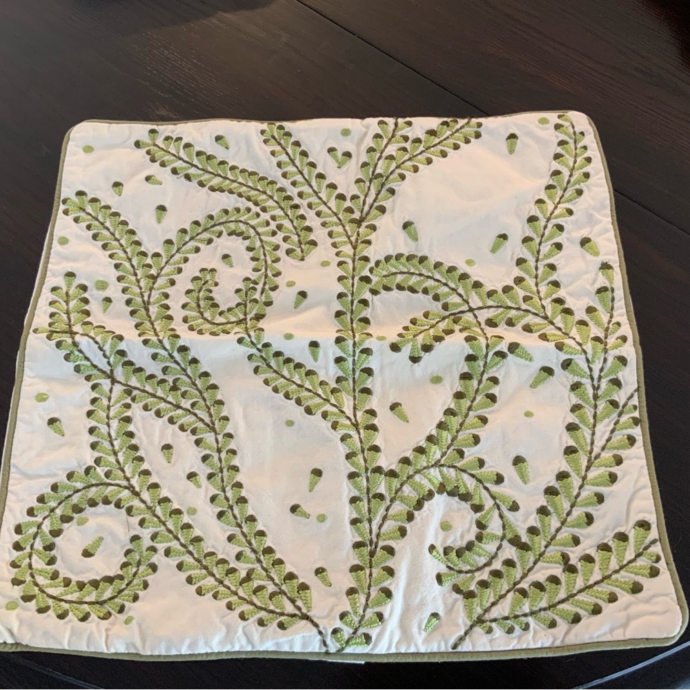 Pottery Barn Green and Cream Pillow Cover